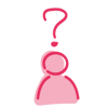 Icon image of a human and a question mark above their head. The image is pink and red.