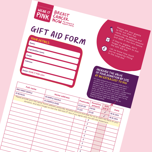 Gift Aid Form Wear It Pink