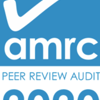 The amrc logo, in blue and white. The logo contains the words "amrc, peer review audit, 2020" and there is a white tick icon above the lettering.