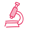 Pink icon of a microscope