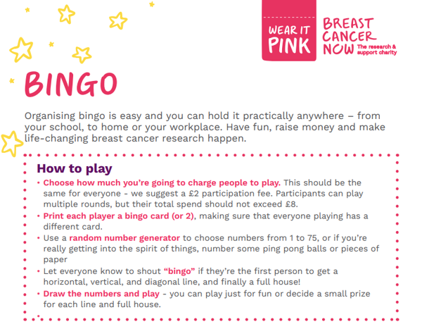 A preview of the bingo sheet, with instructions on how to play the game