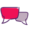 A graphic of a pink and a purple speech bubble