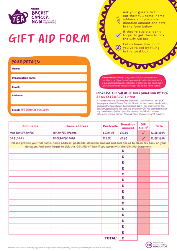 Gift Aid Form Afternoon Tea