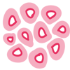 Pink icon of a cluster of cancer cells