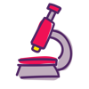 A graphic of a microscope with pink and purple detail