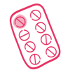 Pink icon of a pill packet