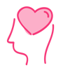 Icon image of a cartoon heart shown in pink, with a red outline