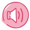 Very basic red and pink drawing of an audio speaker.